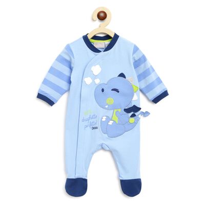 Boys Medium Light Blue Printed Front Opening Babysuit